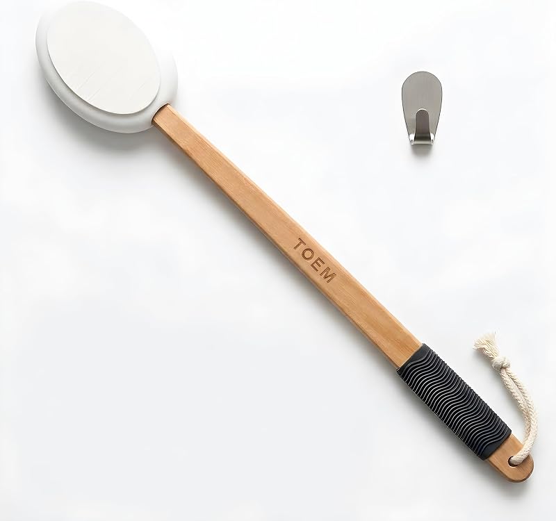 Back lotion applicator with long handle, one pad and hook